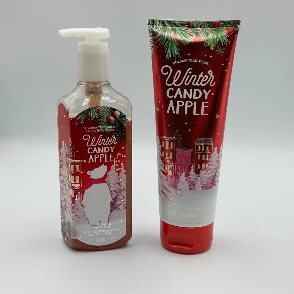 Bath and Body Works Winter Candy Apple Hand Soap and Body Cream Holiday Set